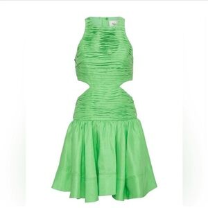 Aje Bright Green Cutout Ruched Mini Dress